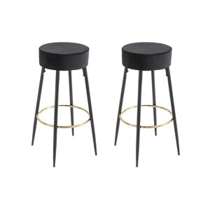 Vente-unique Lot de 2 tabourets de bar en velours et acier - Noir et Doré - BELINIO I