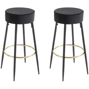 Vente-unique Lot de 2 tabourets de bar en velours et acier - Noir et Doré - BELINIO I