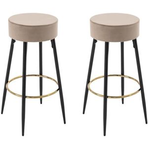 Vente-unique Lot de 2 tabourets de bar en velours et acier noir - Beige et Doré - BELINIO I