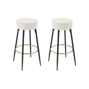 Vente-unique Lot de 2 tabourets de bar en tissu bouclette et acier noir - Blanc et Doré - BELINIO I