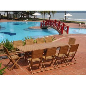 MYLIA Salle à manger de jardin pliante en acacia: une table extensible L180/240cm + 2 fauteuils + 8 chaises - Rallonge papillon - NEMBY de MYLIA