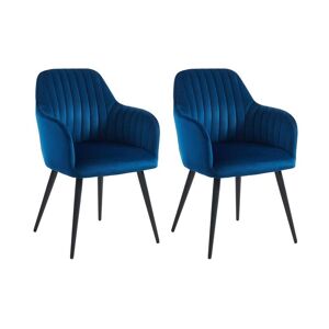 Vente-unique Lot de 2 chaises avec accoudoirs en velours et metal noir - Bleu - ELEANA