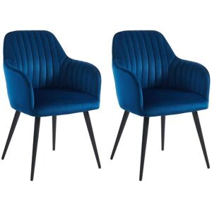 Vente-unique Lot de 2 chaises avec accoudoirs en velours et métal noir - Bleu - ELEANA