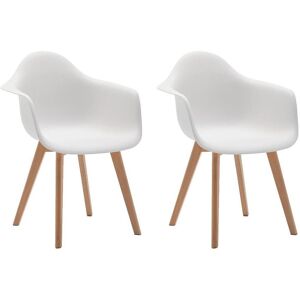 Vente-unique Lot de 2 chaises avec accoudoirs VIXI - Polypropylène et Hêtre - Blanc