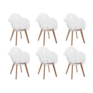 Vente-unique Lot de 6 chaises avec accoudoirs VIXI - Polycarbonate et Hêtre - Transparent
