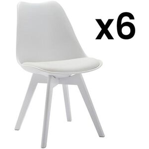 Vente-unique Lot de 6 chaises JODY - Polypropylène et Hêtre - Blanc et pieds blanc - Publicité