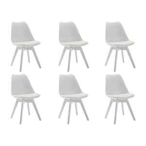 Vente-unique Lot de 6 chaises JODY - Polypropylène et Hêtre - Blanc et pieds blanc
