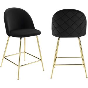 Vente-unique Lot de 2 tabourets de bar en velours et metal dore - Noir - MELBOURNE