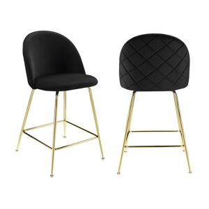 Vente-unique Lot de 2 tabourets de bar en velours et métal doré - Noir - MELBOURNE