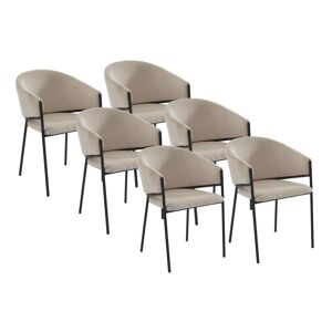 Lot de 6 chaises avec accoudoirs en velours côtele et metal noir - Creme - ORDIDA de Pascal MORABITO