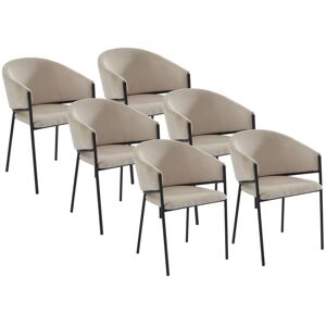 Lot de 6 chaises avec accoudoirs en velours côtele et metal noir - Creme - ORDIDA de Pascal MORABITO