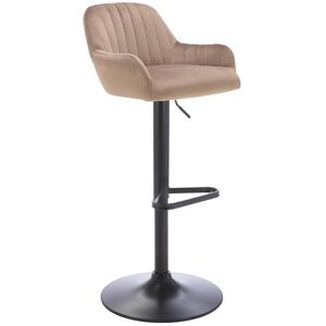 Vente-unique Tabouret de bar en velours et métal noir - Hauteur ajustable - Beige - ELEANA