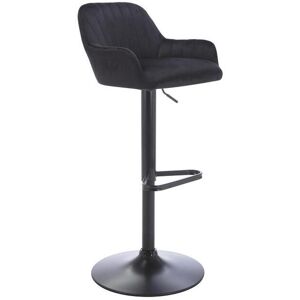 Vente-unique Tabouret de bar en velours et métal - Hauteur ajustable - Noir - ELEANA