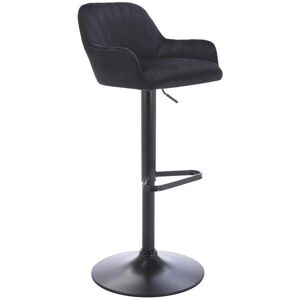 Vente-unique Tabouret de bar en velours et métal - Hauteur ajustable - Noir - ELEANA