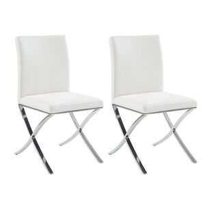 Vente-unique Lot de 2 chaises - Simili et acier chrome inoxydable - Blanc - CALY