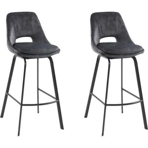 Lot de 2 tabourets de bar Velours et Metal Anthracite KELINE de Maison Cephy