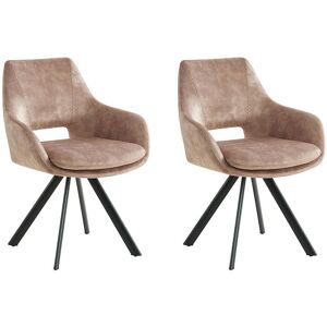 Lot de 2 chaises avec accoudoirs - Velours et metal noir - Beige - KELINE de Maison Cephy