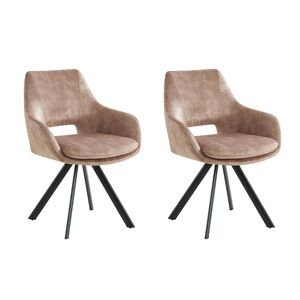 Maison Céphy Lot de 2 chaises avec accoudoirs - Velours et métal noir - Beige - KELINE de Maison Céphy