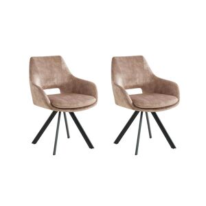 Maison Céphy Lot de 2 chaises avec accoudoirs - Velours et métal noir - Beige - KELINE de Maison Céphy