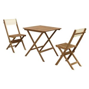 Vente-unique.com Salle a manger de jardin en acacia : 1 table et 2 chaises pliantes blanches et naturelles - ASINARA de MYLIA