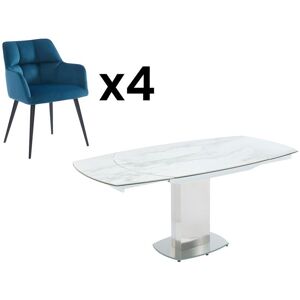 Vente-unique Ensemble table TALICIA + 4 Chaises PEGA - Blanc et bleu