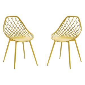 Lot de 2 chaises de jardin en polypropylene avec pieds en metal Jaune moutarde MALAGA de MYLIA
