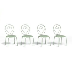 MYLIA Lot de 4 chaises de jardin empilables en métal façon fer forgé - Vert amande - GUERMANTES de MYLIA