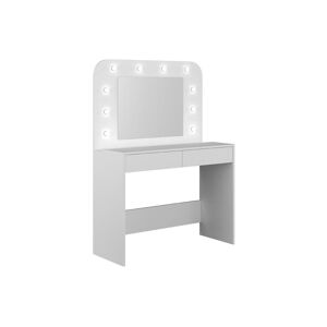 Vente unique Coiffeuse JOSEPHINE Miroir a LEDs et rangements Blanc