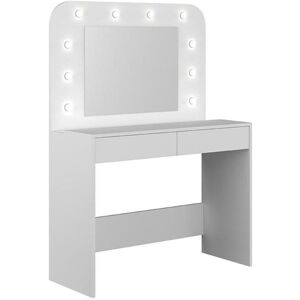 Vente-unique Coiffeuse JOSEPHINE - Miroir à LEDs et rangements - Blanc - Publicité