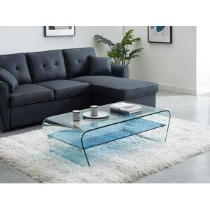 Vente unique Table basse Verre trempe Tablette bleue laquee KELLY