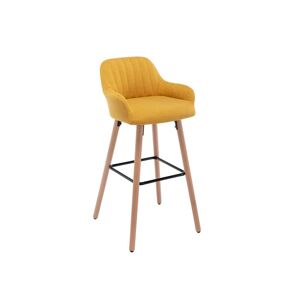 Vente-unique Tabouret de bar en tissu et pieds bois de hetre - Jaune - ELEANA