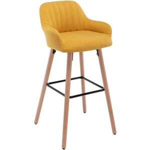 Vente-unique Tabouret de bar en tissu et pieds bois de hêtre - Jaune - ELEANA - Publicité