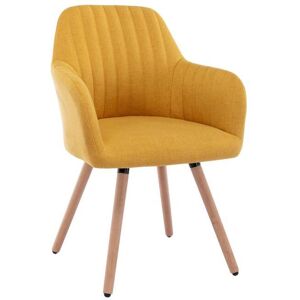 Vente-unique Chaise avec accoudoirs - Tissu et métal effet bois - Jaune - ELEANA