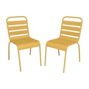 MYLIA Lot de 2 chaises de jardin empilables en métal - Jaune moutarde - MIRMANDE de MYLIA