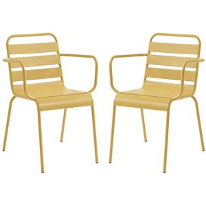 MYLIA Lot de 2 fauteuils de jardin empilables en métal - Jaune moutarde - MIRMANDE de MYLIA