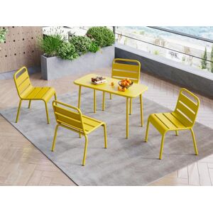 Salle a manger de jardin pour enfants en metal une table et 4 chaises empilables Jaune moutarde POPAYAN de MYLIA