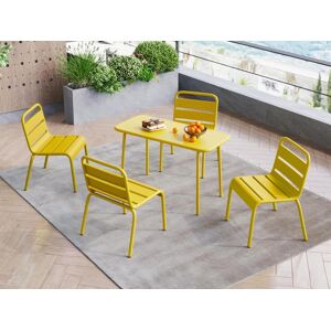 MYLIA Salle à manger de jardin pour enfants en métal - une table et 4 chaises empilables - Jaune moutarde - POPAYAN de MYLIA