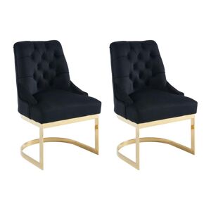 PASCAL MORABITO Lot de 2 chaises en velours et acier inoxydable doré - Noir - PORILASO de Pascal MORABITO