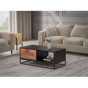 Vente unique Table basse avec 1 tiroir et 1 niche en bois dacacia et metal Naturel fonce et noir ALYONA