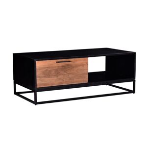 Vente-unique Table basse avec 1 tiroir et 1 niche en bois d'acacia et metal - Naturel fonce et noir - ALYONA