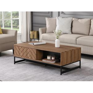 Vente unique Table basse avec 2 Tiroirs et 2 niches MDF Naturel et noir CARATANA