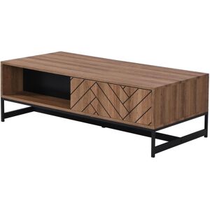 Vente-unique Table basse avec 2 Tiroirs et 2 niches - MDF - Naturel et noir - CARATANA