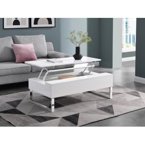 Vente-unique Table basse avec plateau relevable - MDF et métal chromé - Blanc laqué - SECALI