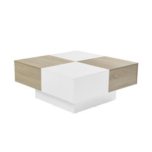 Vente-unique Table basse avec 4 tiroirs en MDF - Naturel et blanc laqué - MAYLON