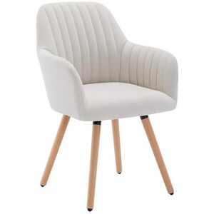 Vente-unique Chaise avec accoudoirs - Tissu et metal effet bois - Creme - ELEANA