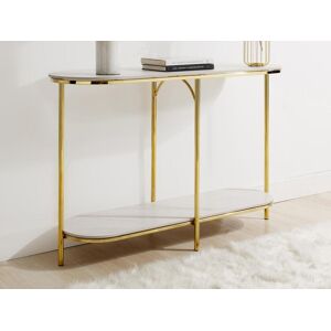 Vente-unique Console en ceramique et metal dore - Effet marbre blanc - CALOURA