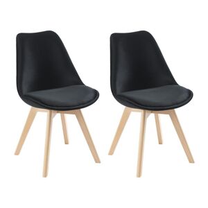 Vente-unique Lot de 2 chaises en velours et hêtre - Noir - JODY