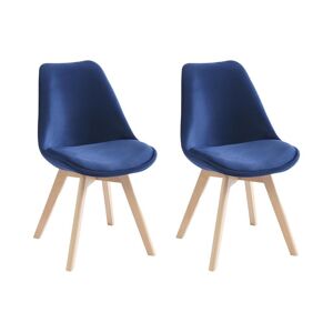 Vente-unique Lot de 2 chaises en velours et hêtre - Bleu - JODY