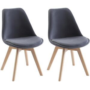 Vente-unique Lot de 2 chaises en velours et hêtre - Gris - JODY