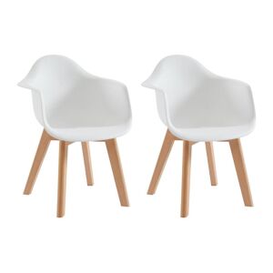 Vente-unique Lot de 2 chaises enfant avec accoudoirs en polypropylène et hêtre - Blanc - POUPINETTE